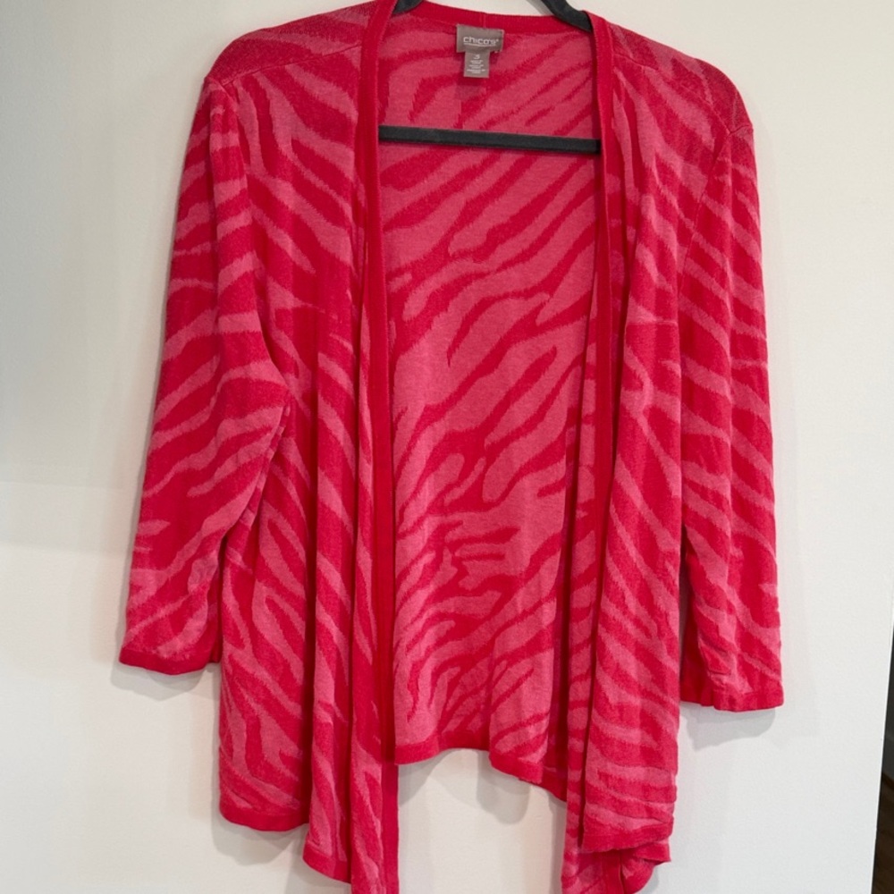 Chico's Hot Pink Zebra-Print Open Cardigan